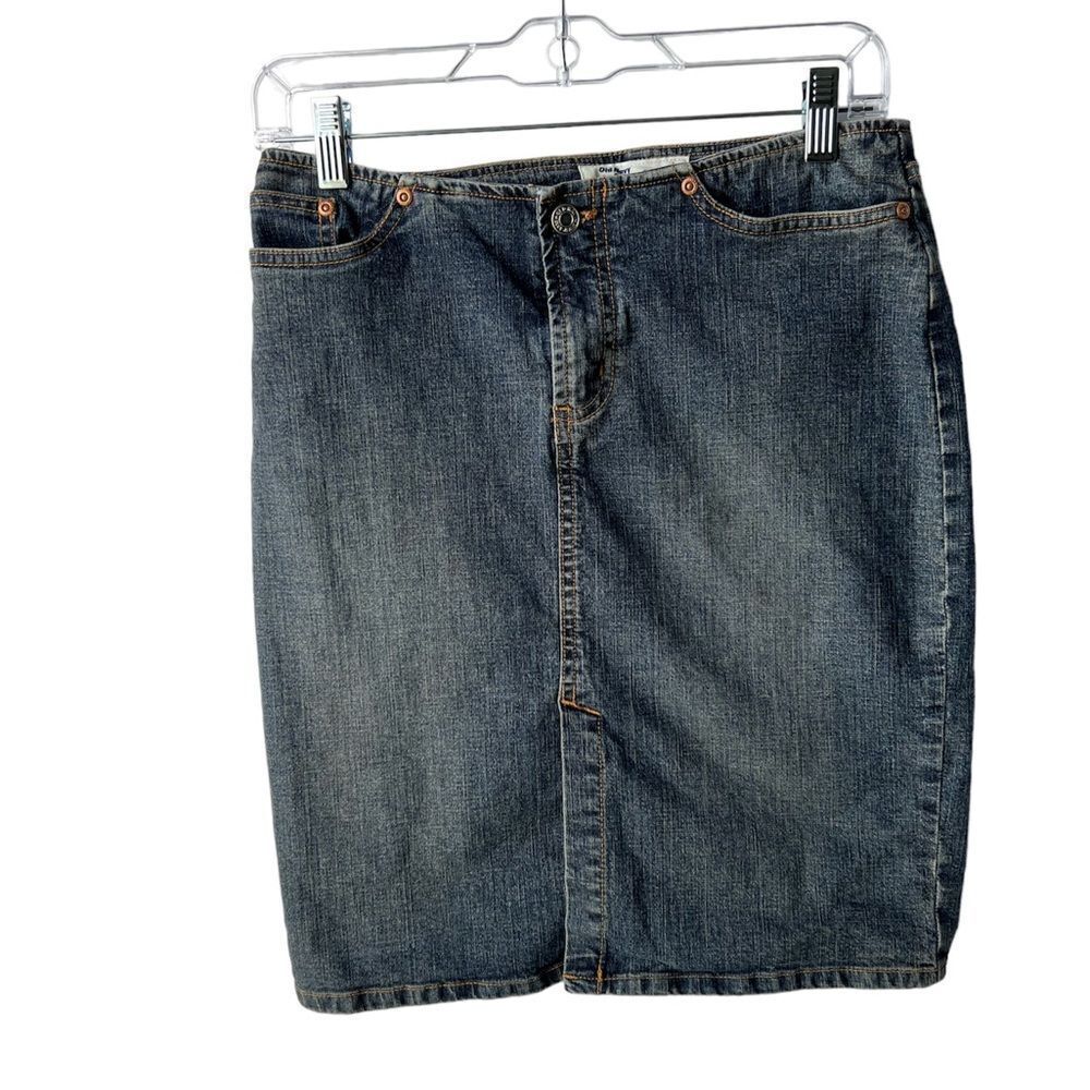 Old navy denim skirt women’s sz 2 Front slit medium wash Y2K 00’s low rise